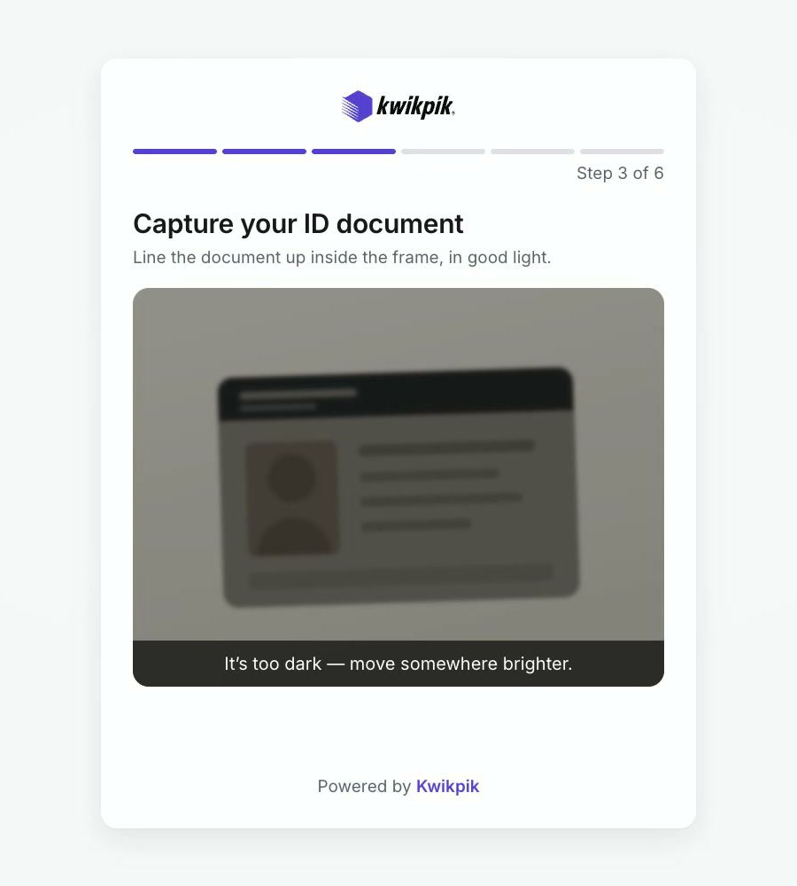 Kwikpik KYC widget — ID document capture with live coaching