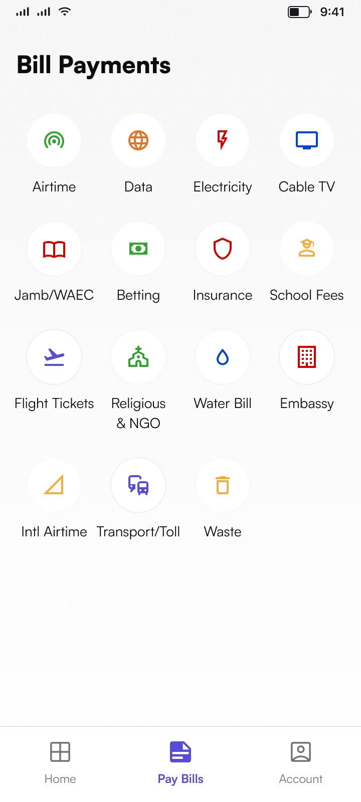 Bill payments — airtime, data, power, TV and more
