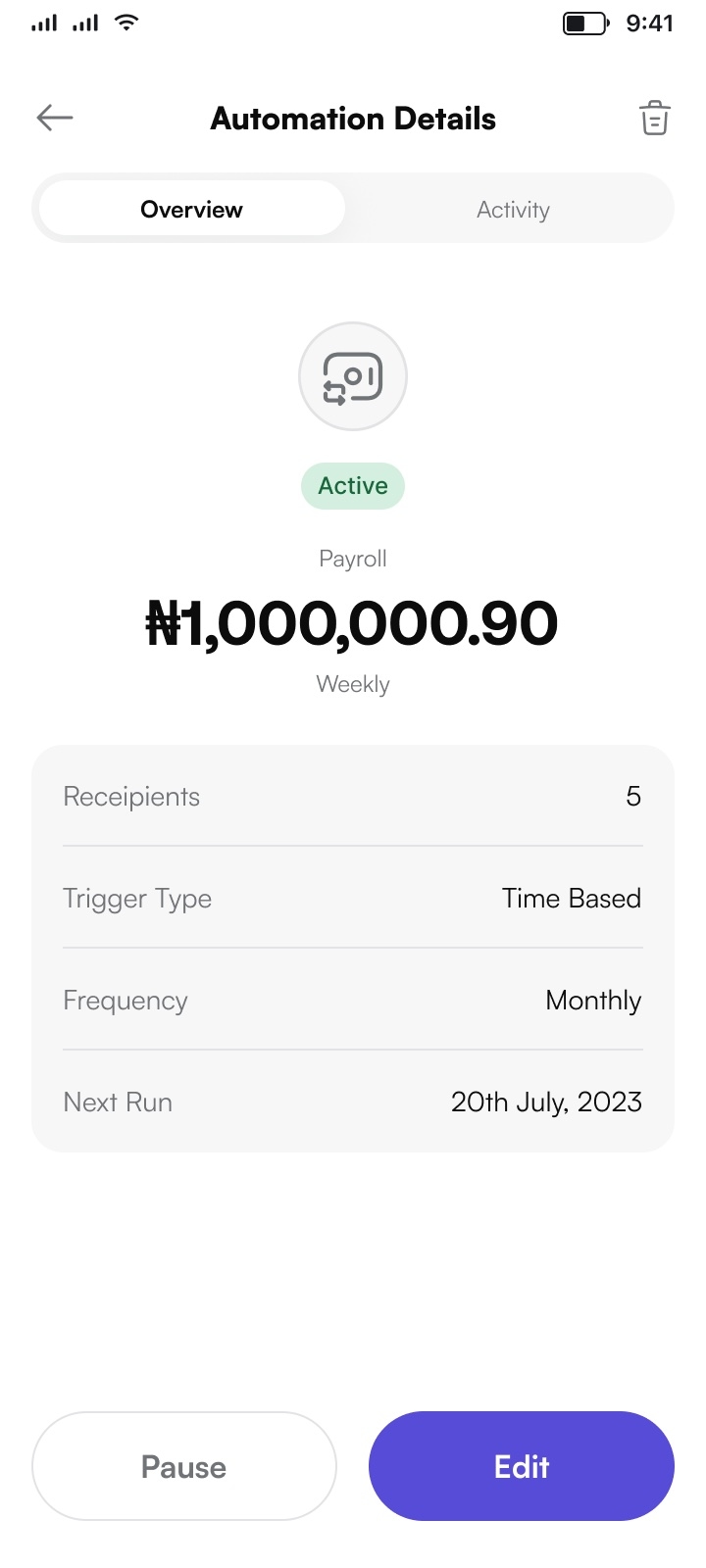 A recurring bulk payout, weekly