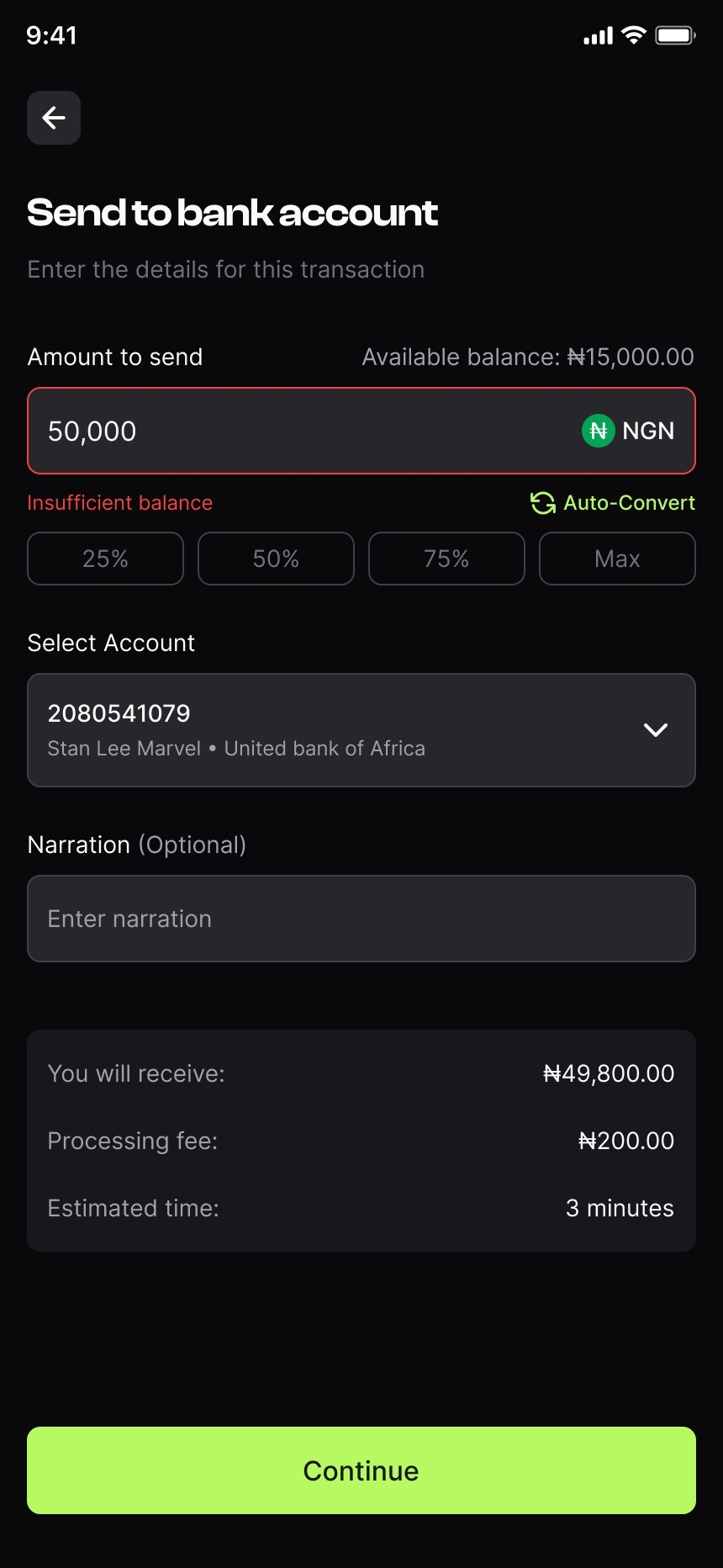 Short on naira — auto-convert offered inline