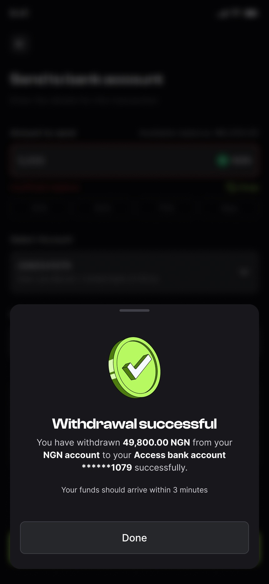 Withdrawal successful