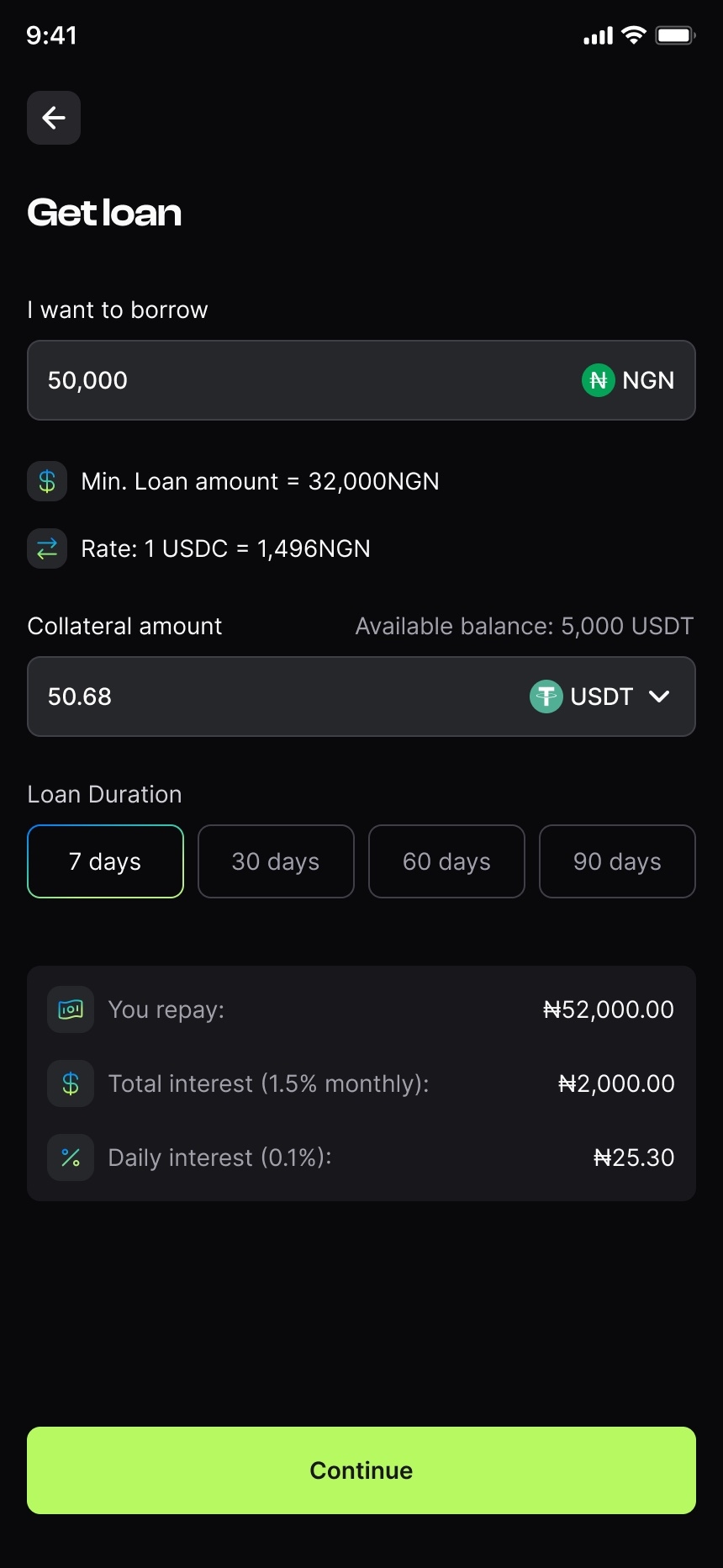 Get a loan — amount, collateral and duration
