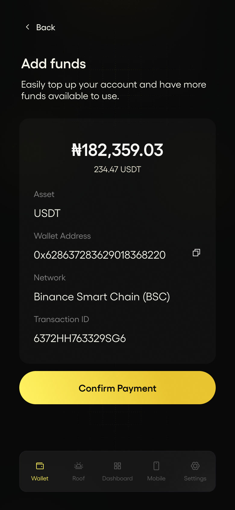 Add funds in USDT on BNB Chain