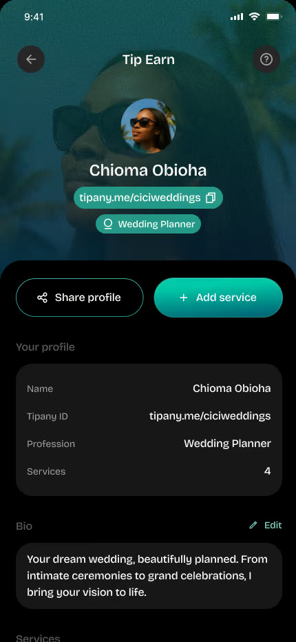 Tip Earn profile